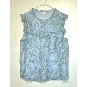 Powder Blue Babydoll Top Blouse LAUREN CONRAD Cottage Core Floral Pastel L